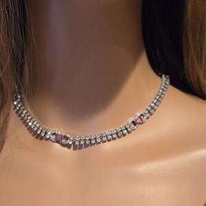 Vintage 1960s Pink & Clear Rhinestone Jewelry Set – Necklace, Bracelet, Earrings